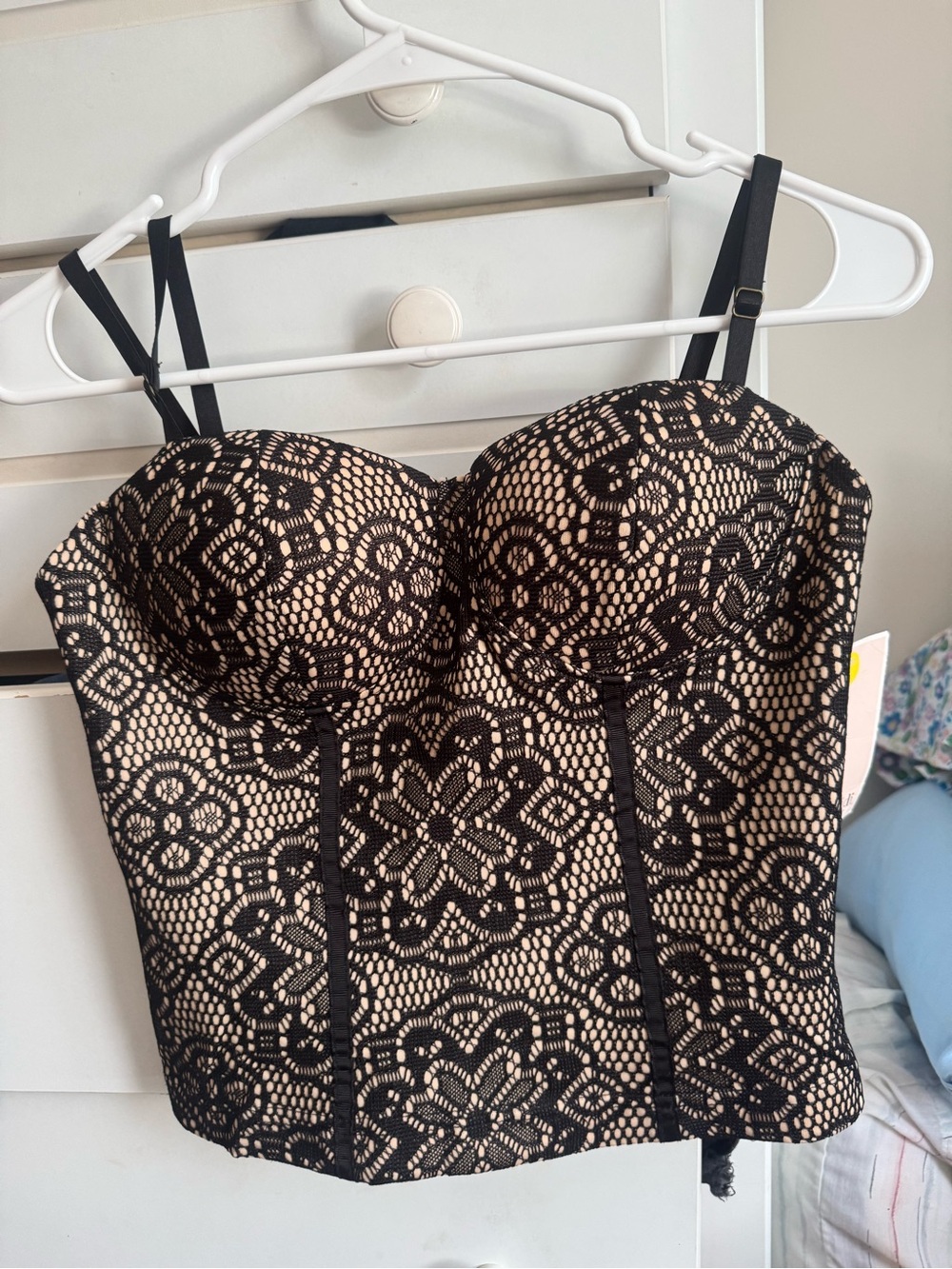 Adj strap black lace bustier /corset size small